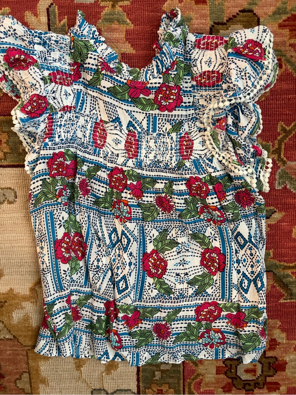 THML Floral Smocked Ruffle Sleeve Top Size Small